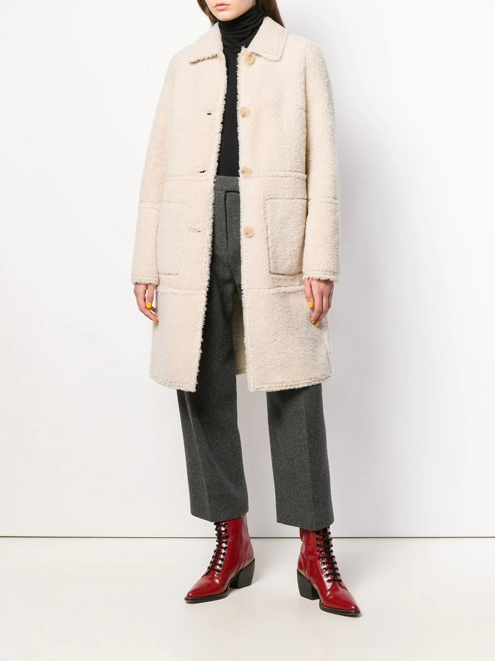 shearling button up coat - 2