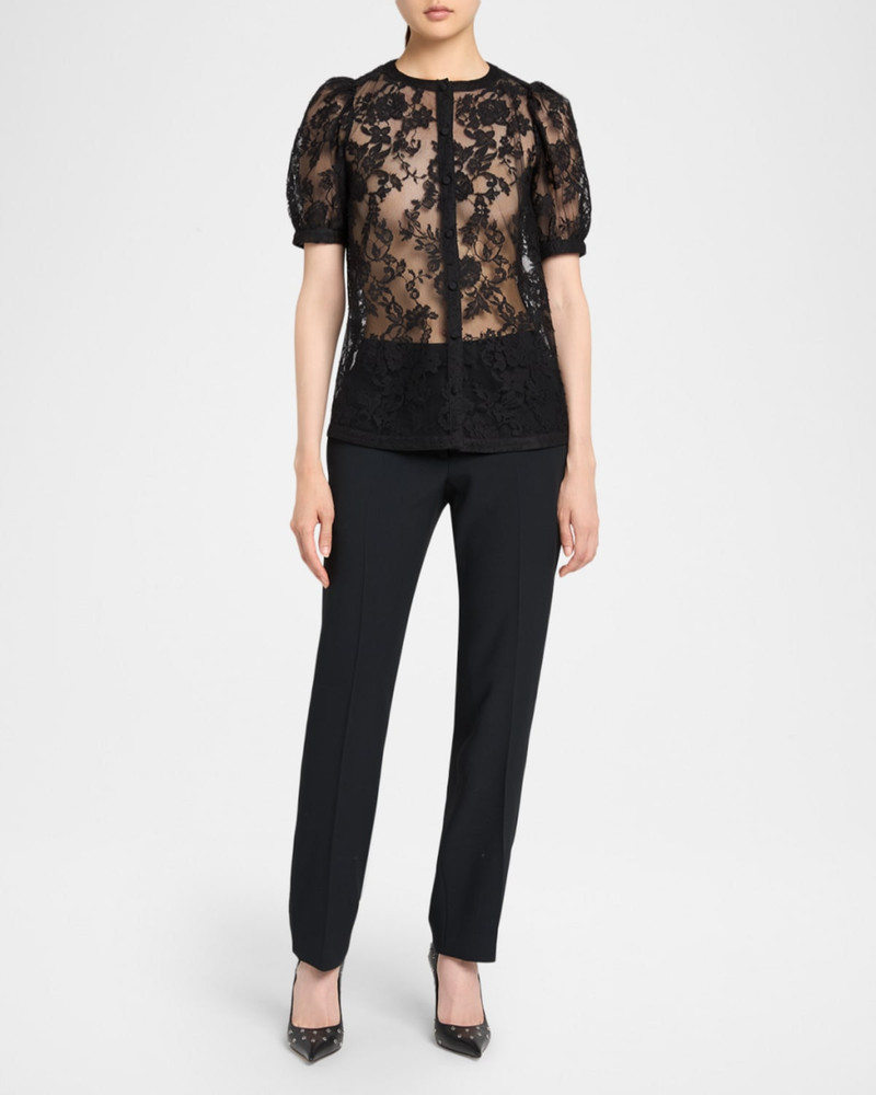 Alexander McQueen Puff-Sleeve Sheer Lace Shirt outlook