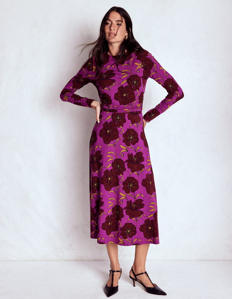 Ruched Jersey Midi Dress-Regal Purple, Peony Bloom 5