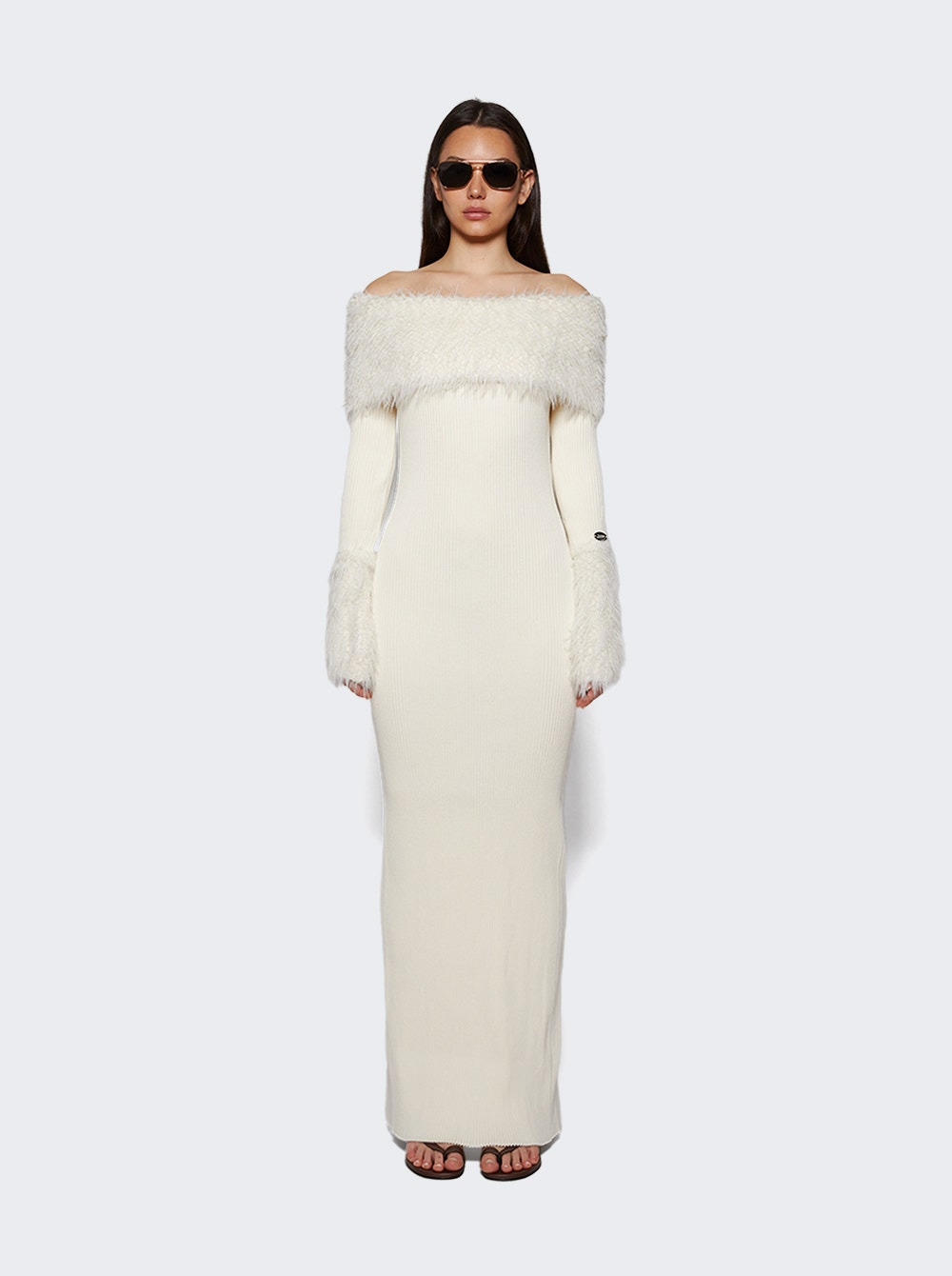Ribbed Knit Long Dress Ecru - 2
