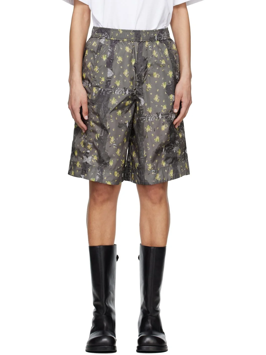 Gray Printed Flyweight Nylon Boy Shorts - 1