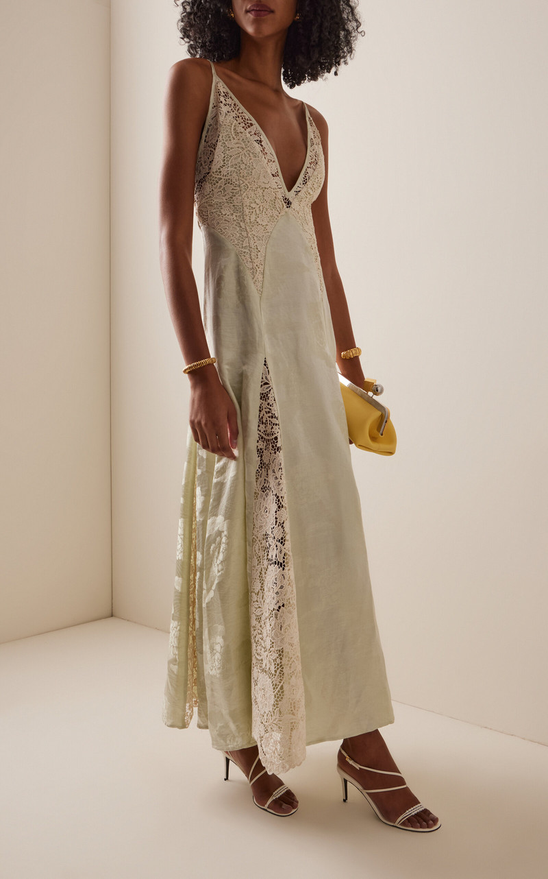 ALÉMAIS Apollonia Linen-Silk Slip Dress green outlook