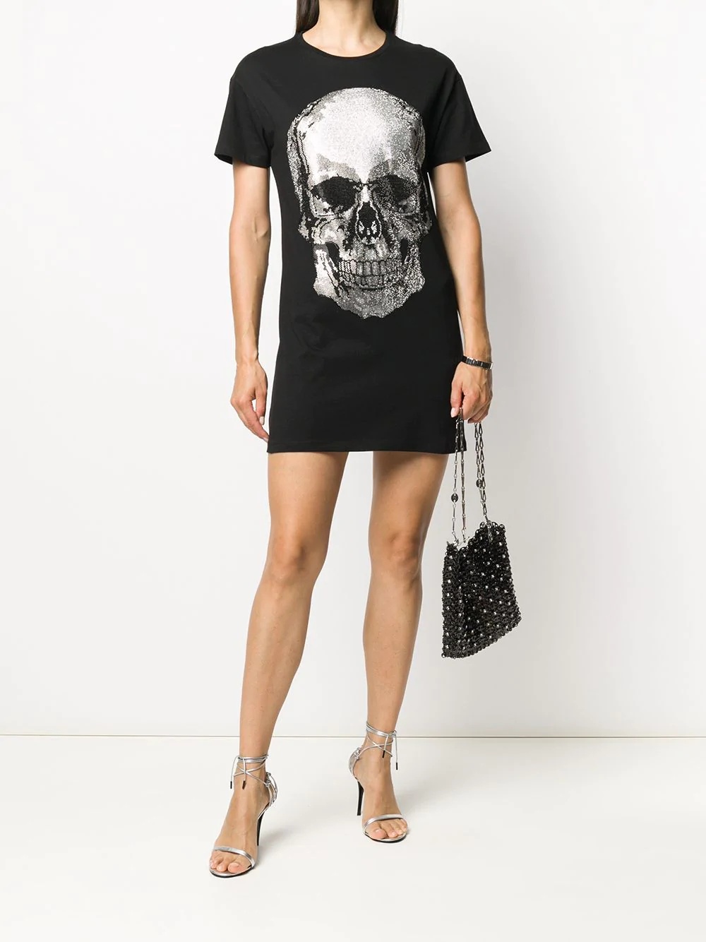 Skull rhinestone T-shirt dress - 2