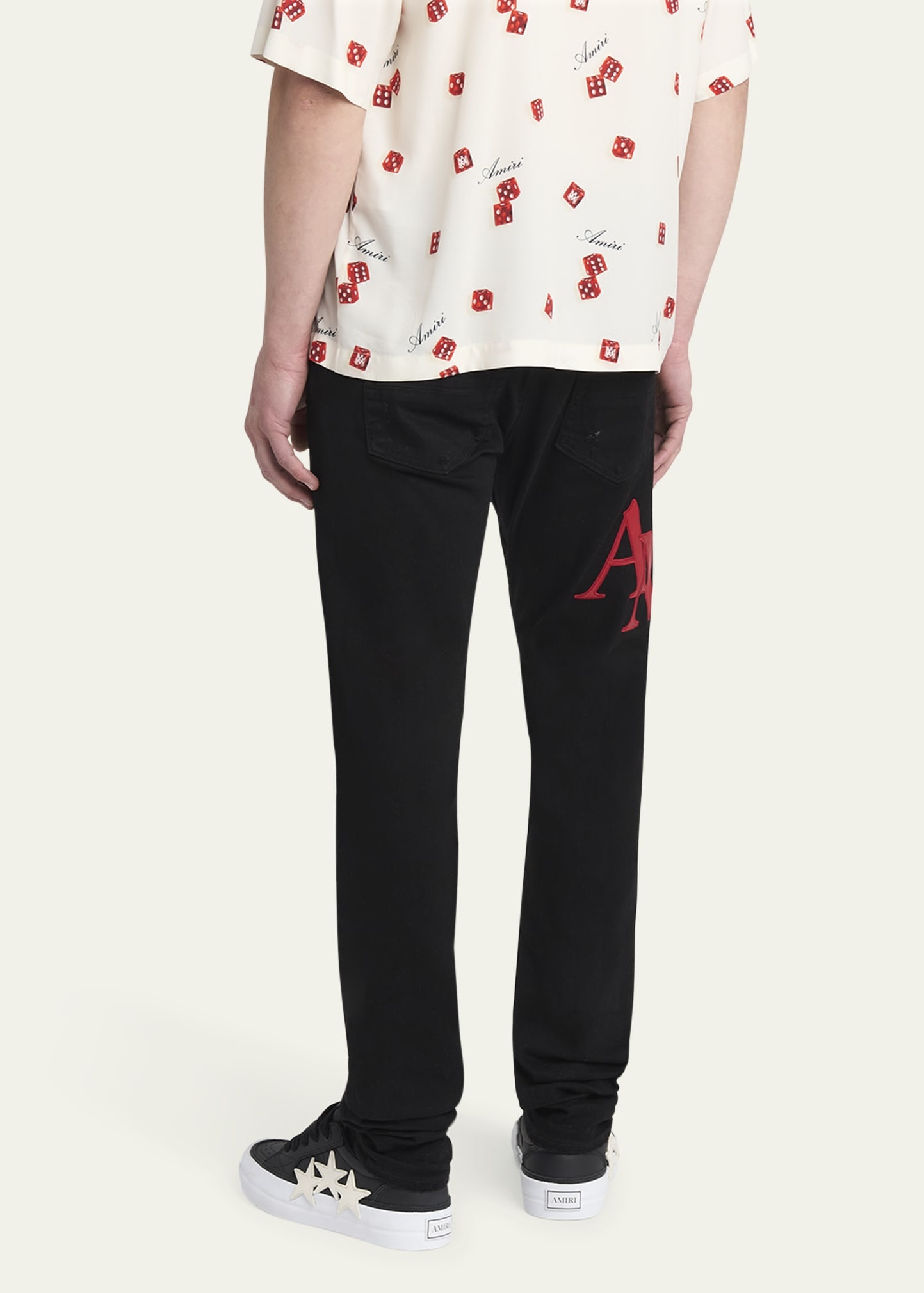 Men's Staggered Leather Logo Skinny Jeans - 3