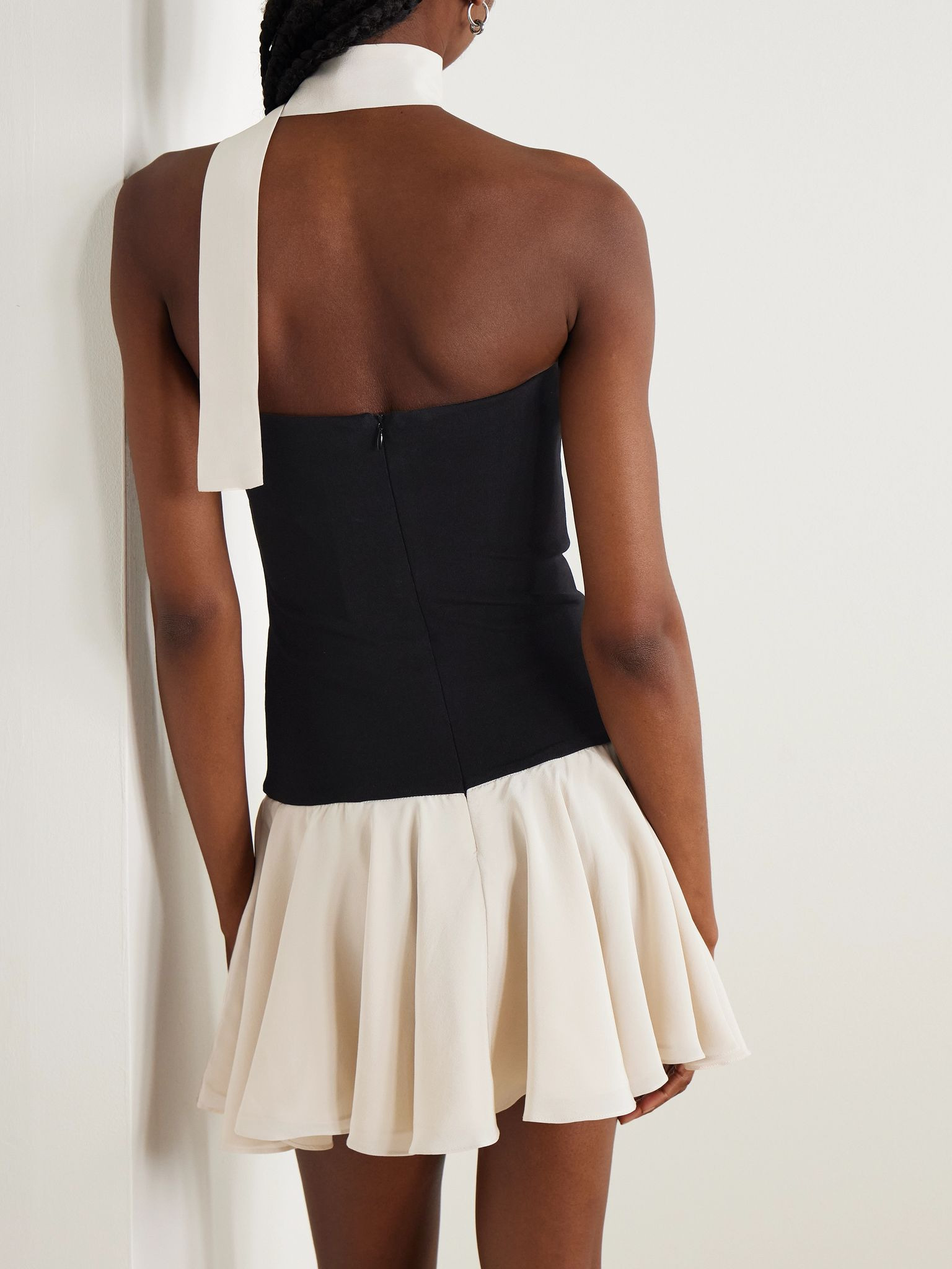Illi scarf-detailed strapless stretch-knit and silk crepe de chine mini dress Black - 3