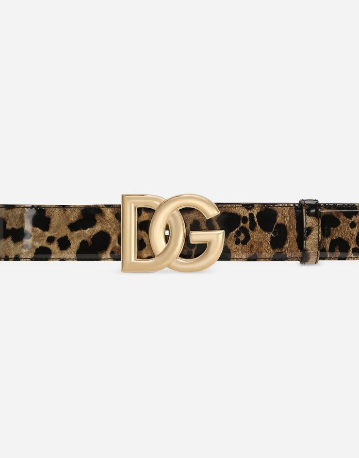 Leopard-print glossy calfskin belt with DG logo - 3