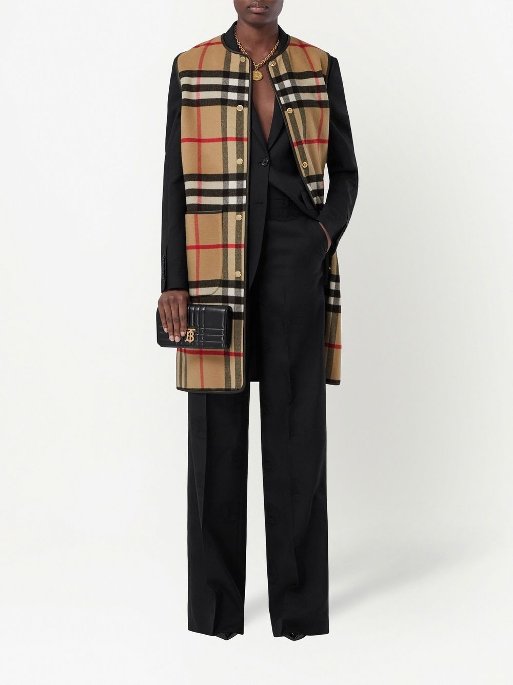 checked leather-trim liner - 2