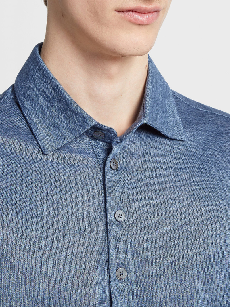 AVIO BLUE LINEN POLO SHIRT 4