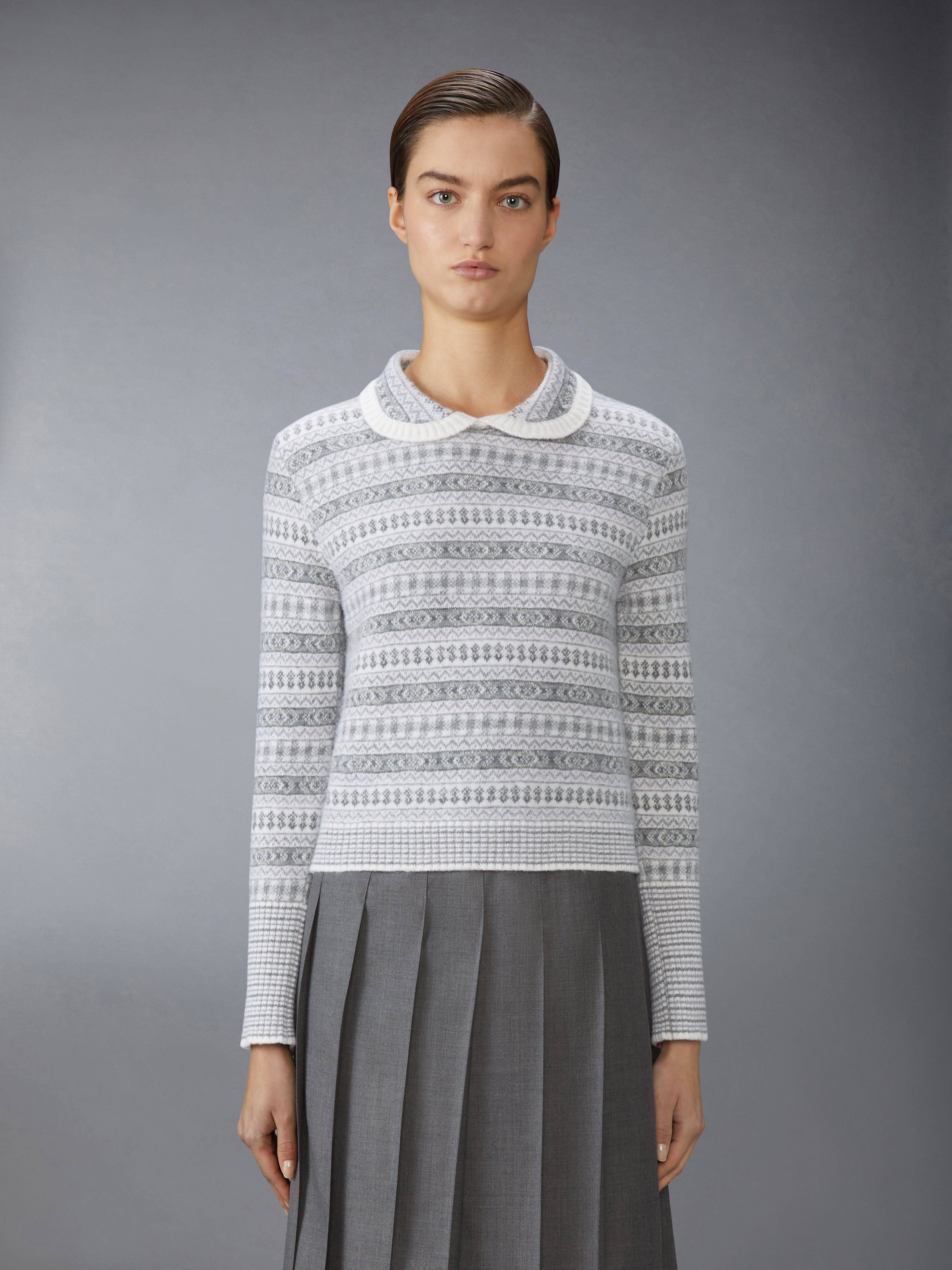 WOOL FLANNEL AND MOHAIR JACQUARD PETER PAN COLLAR PULLOVER - 2