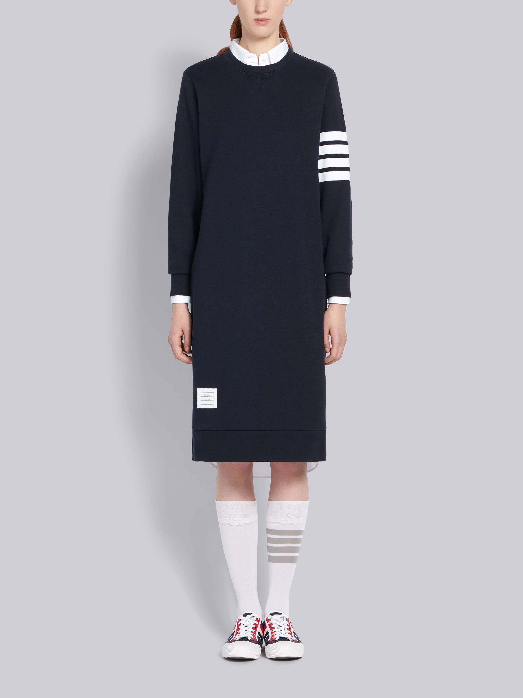 Navy Classic Loop Back 4-Bar Sweater Dress - 1