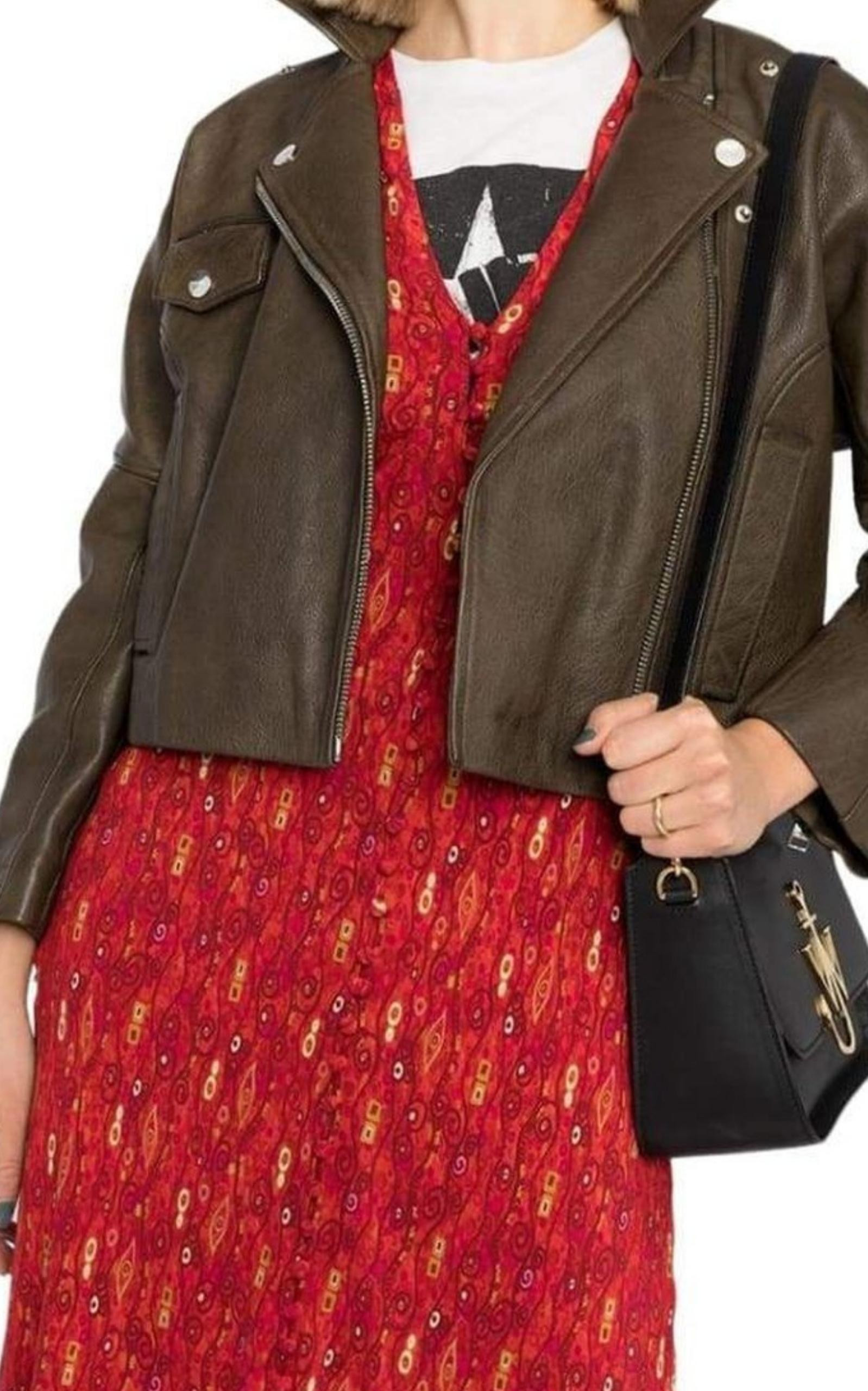 Leather Cropped Biker Jacket - 3