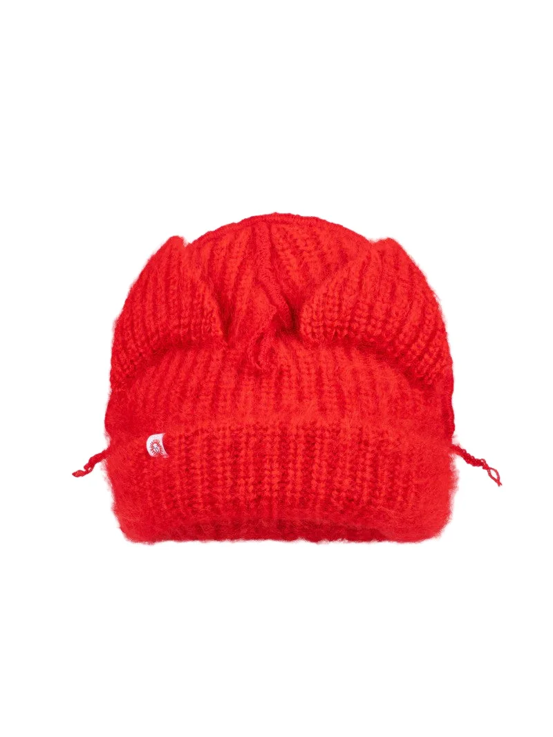 MOHAIR CHUNKY EARS BEANIE (RED) - 1