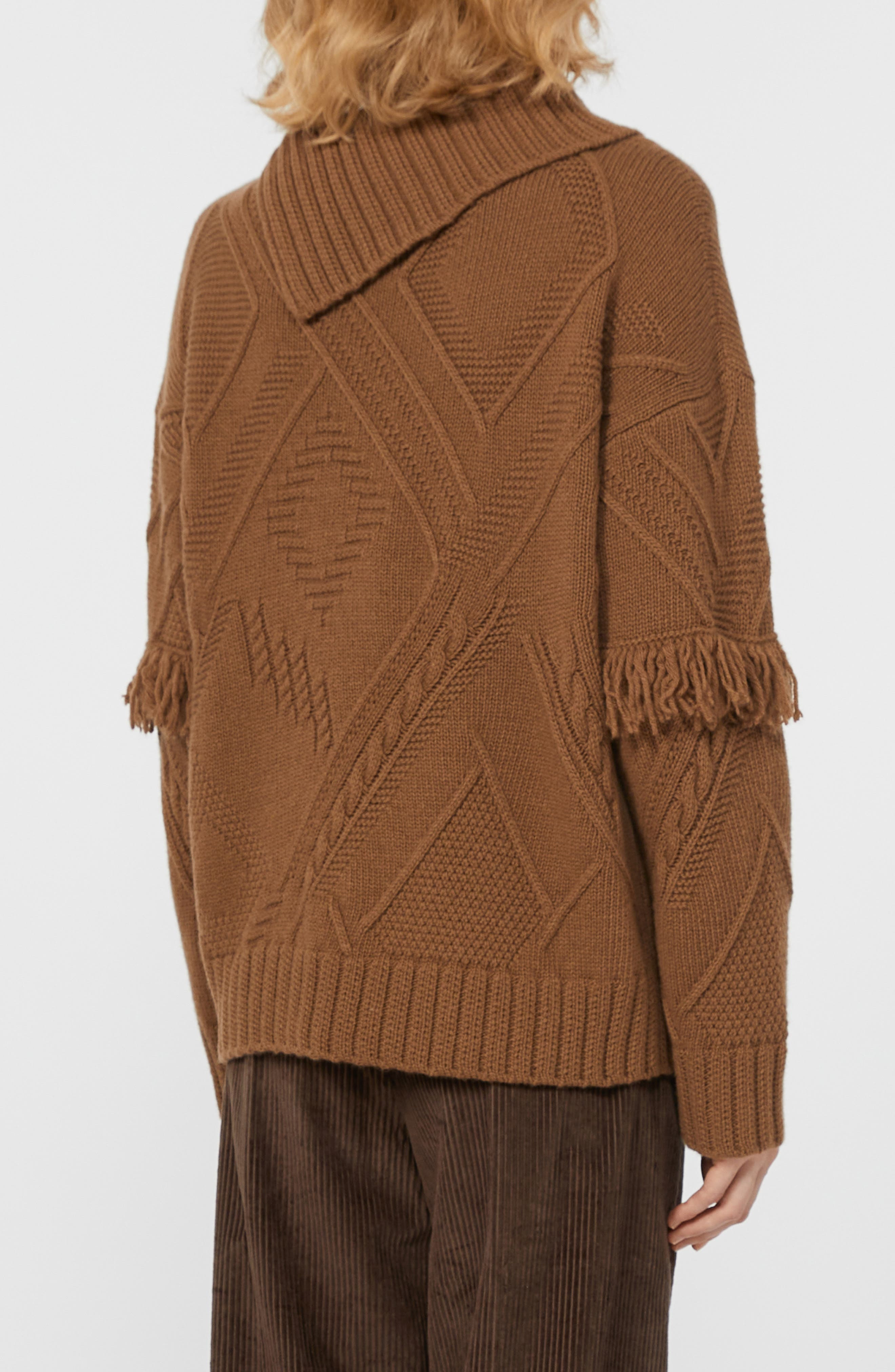 Weekend Max Mara Mastro Fringe & Cable Detail Virgin Wool Sweater in Hazelnut Brown at Nordstrom - 2