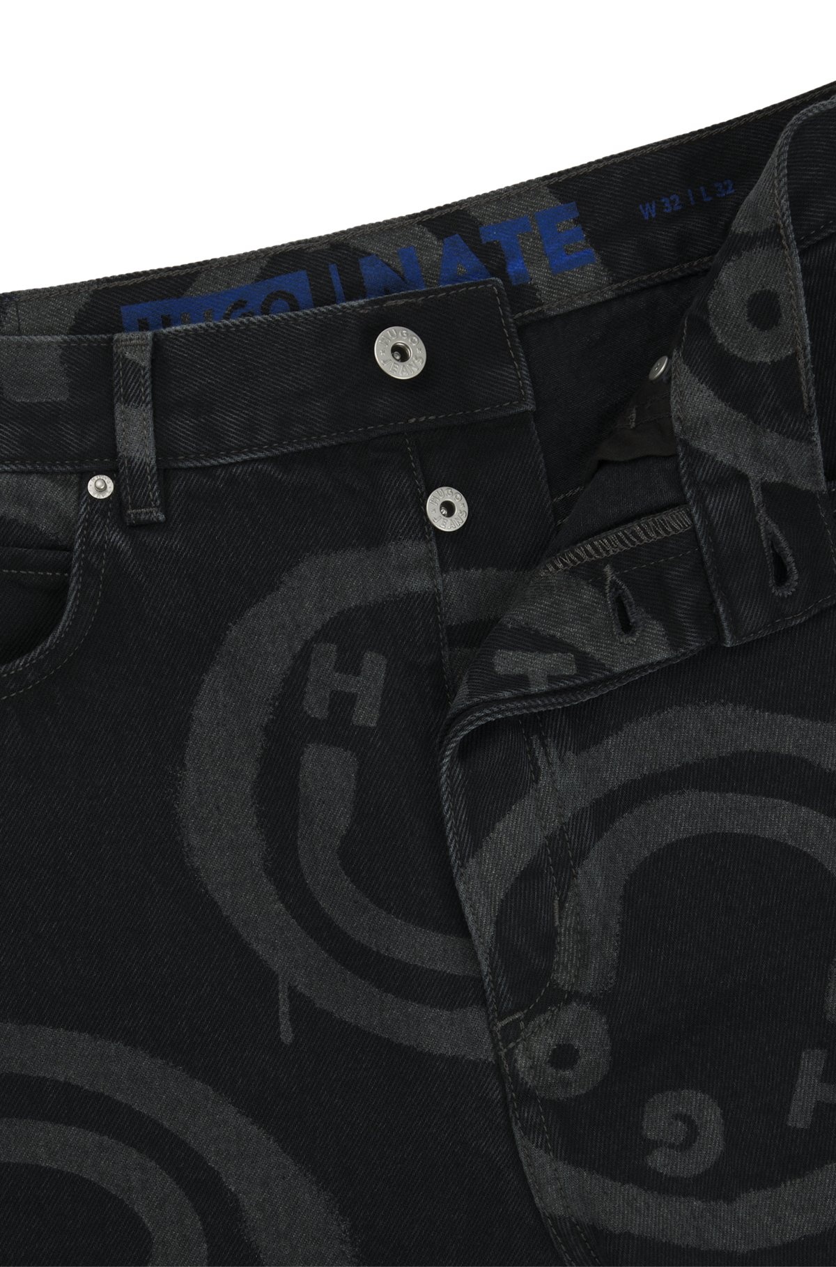 BLACK BAGGY-FIT JEANS WITH HAPPY HUGO PRINT - 6