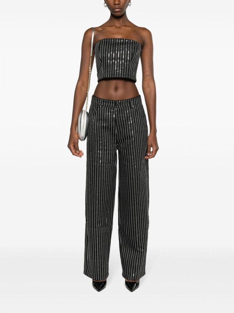ROTATE sequinned striped wide-leg trousers outlook