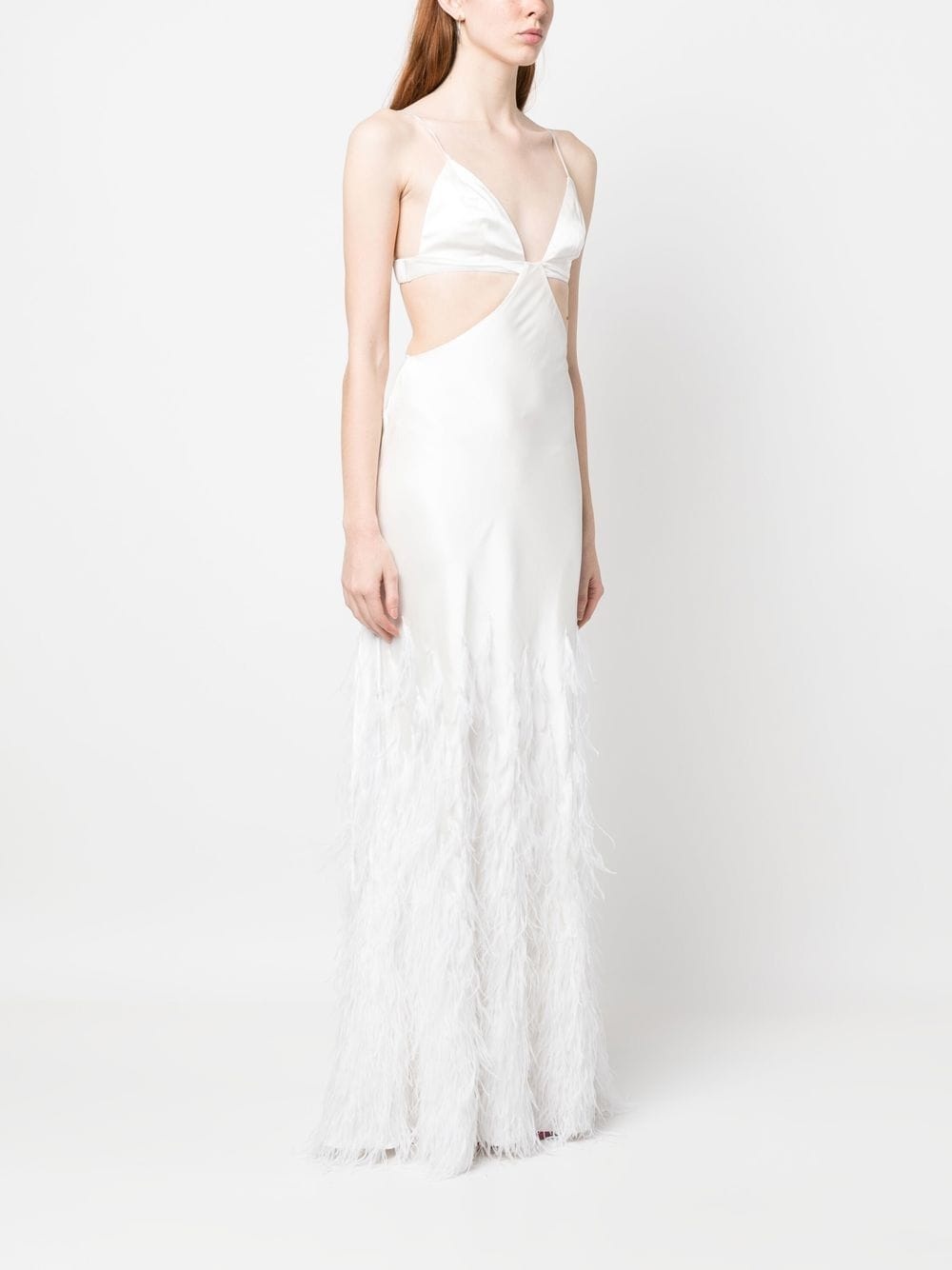 feather-detail open back gown - 3