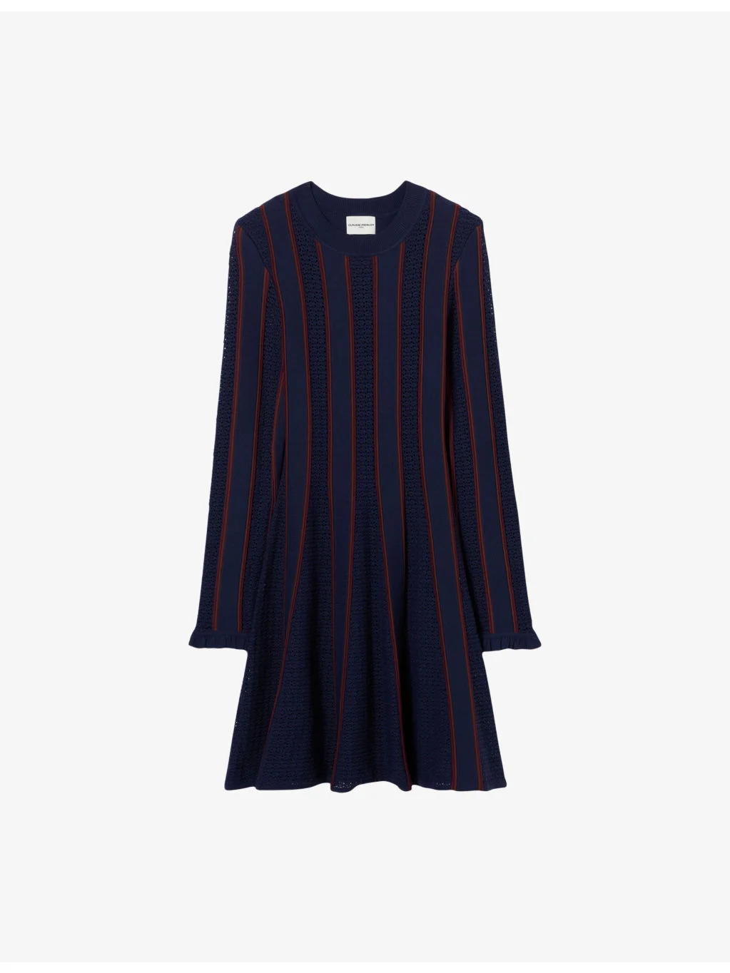 Striped Long-Sleeved Knitted Mini Dress - 1