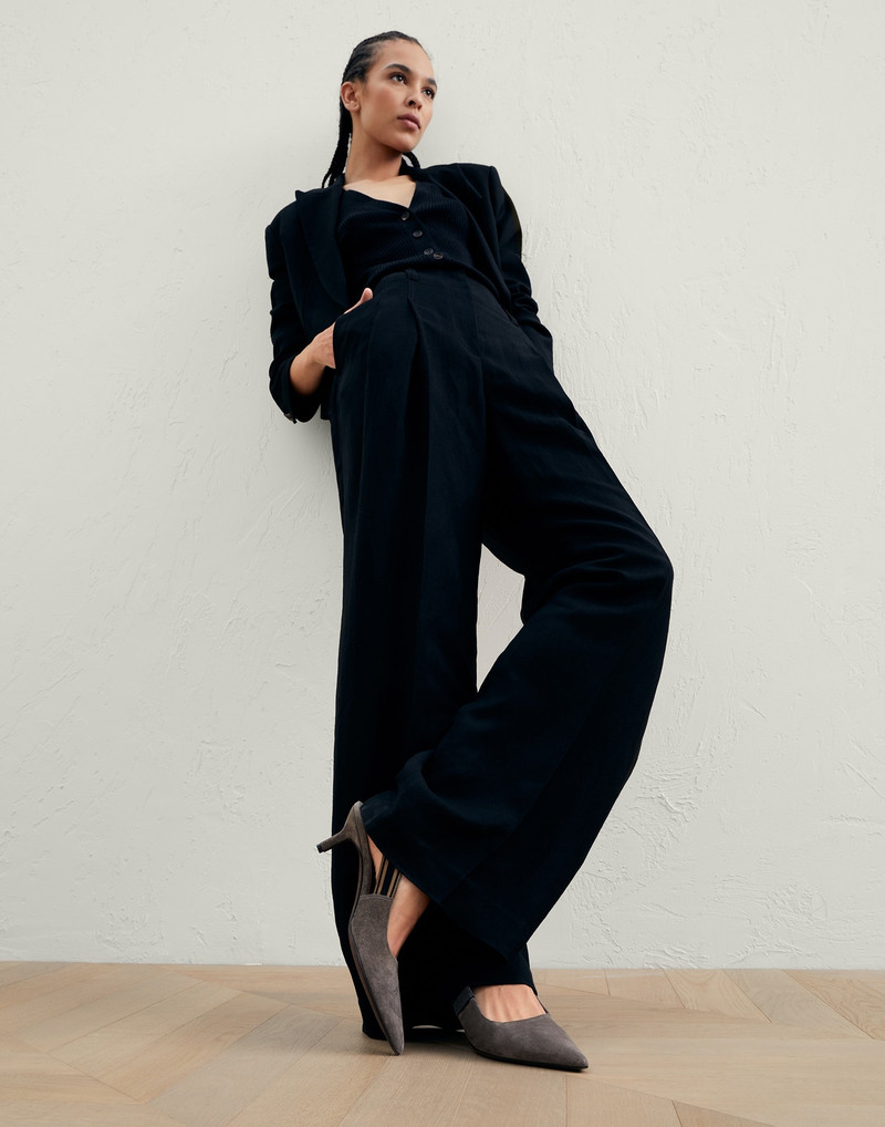 Brunello Cucinelli Suede heels with striped strap and monili outlook