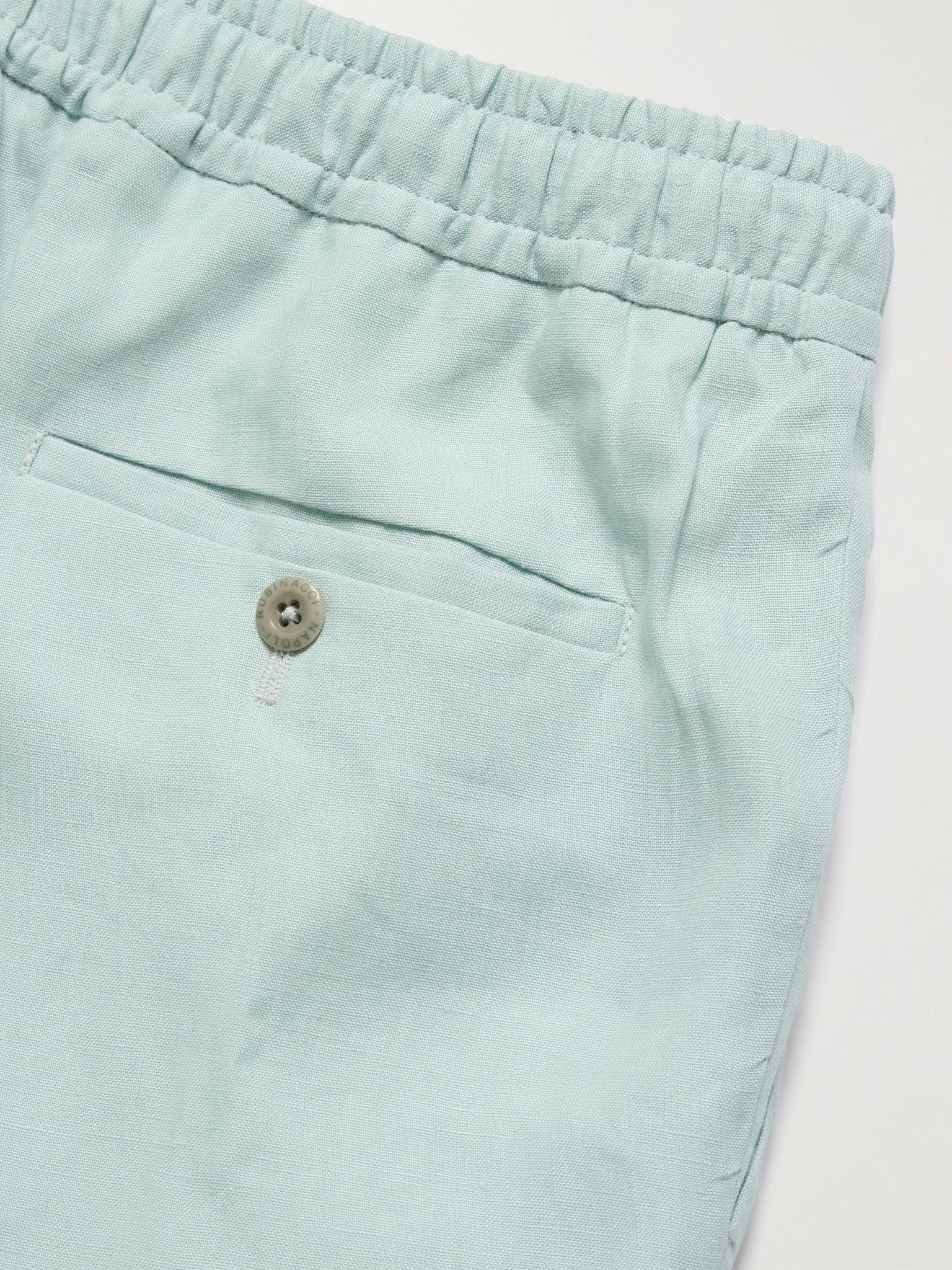 Straight-Leg Linen Drawstring Trousers Blue - 6