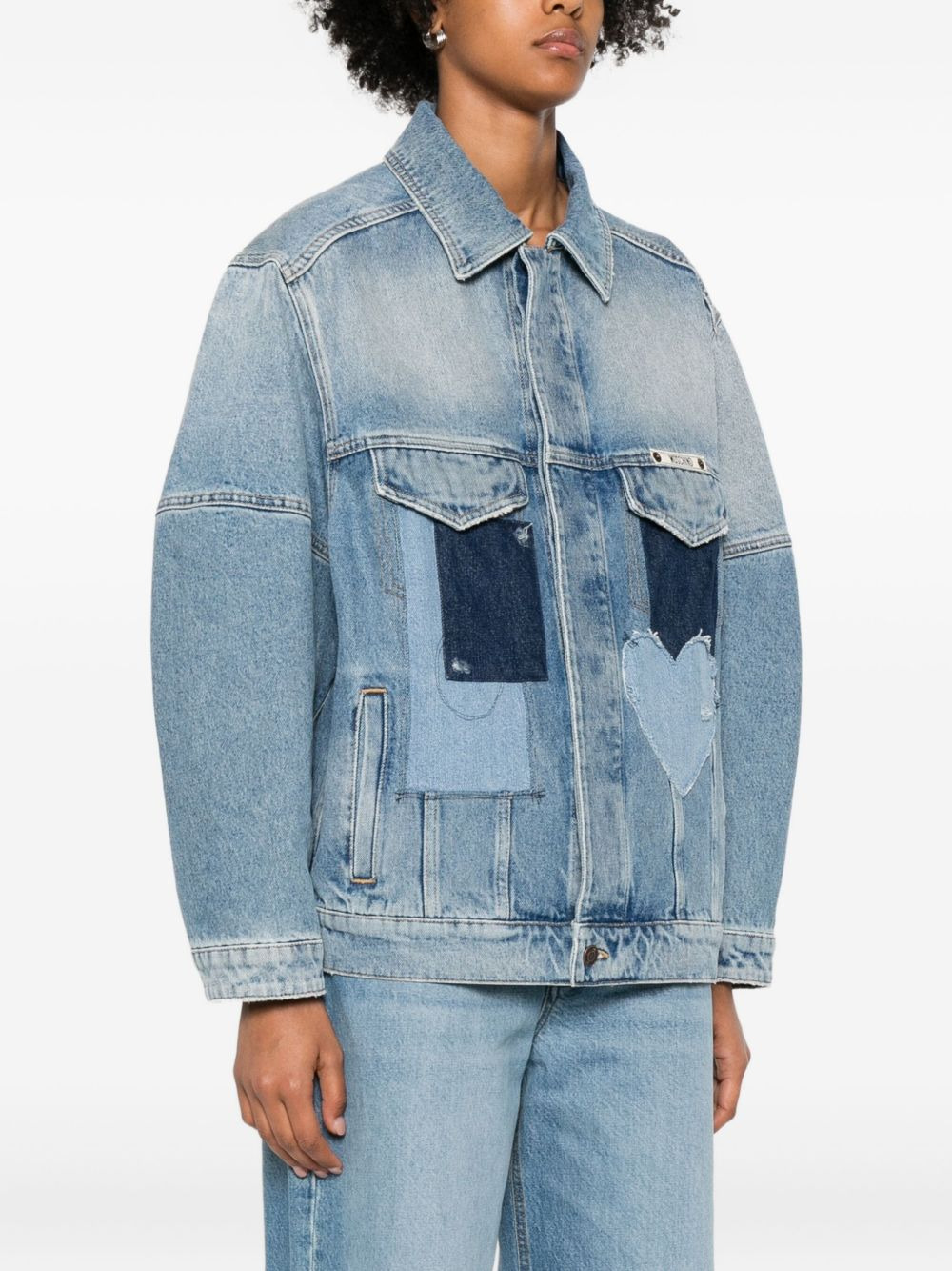 heart-patch denim jacket - 3