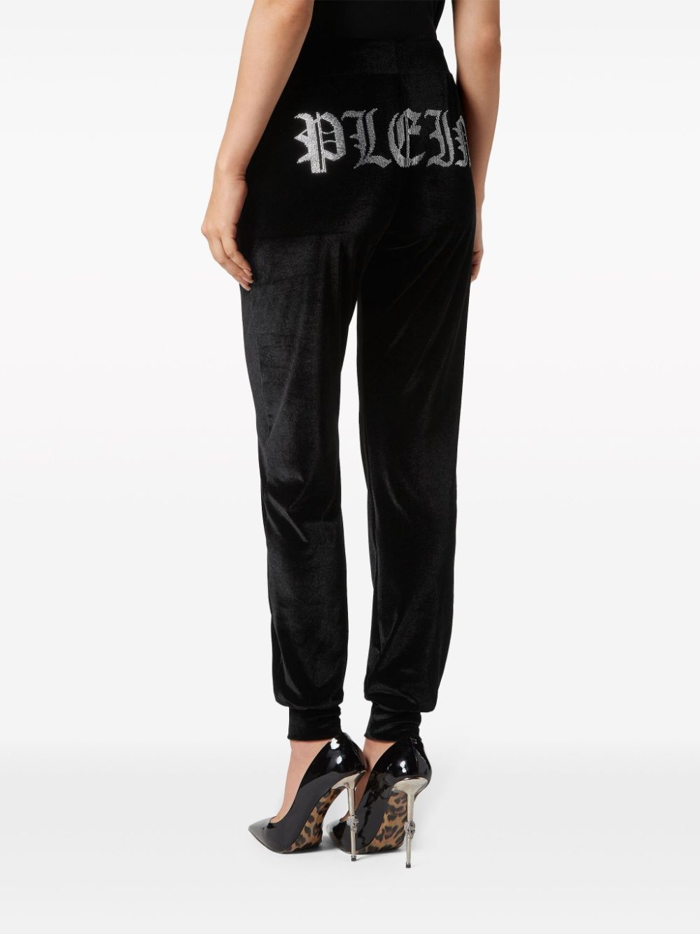logo-embellished velvet track pants - 4