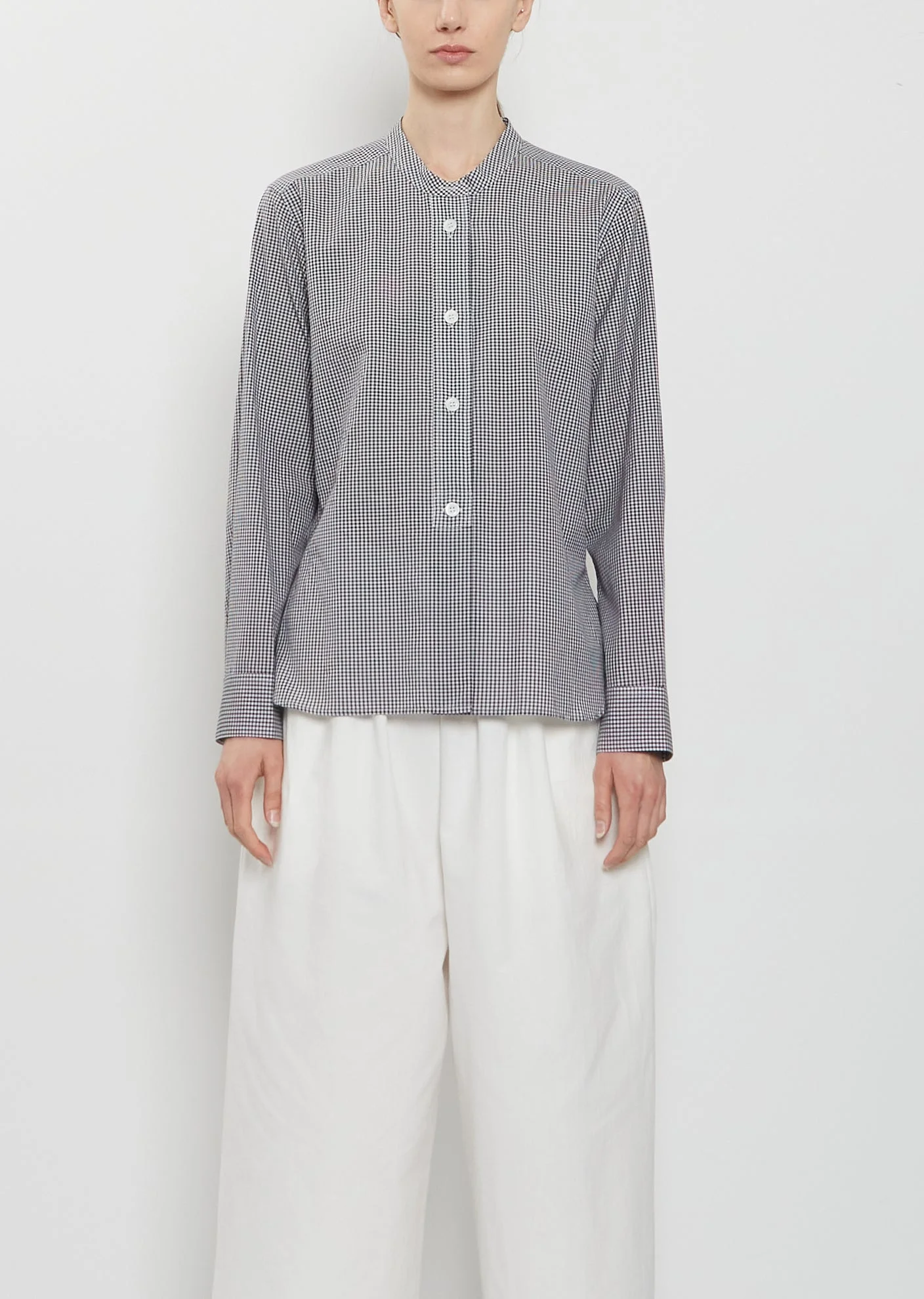 Collarless Cotton Cashmere Shirt - 1