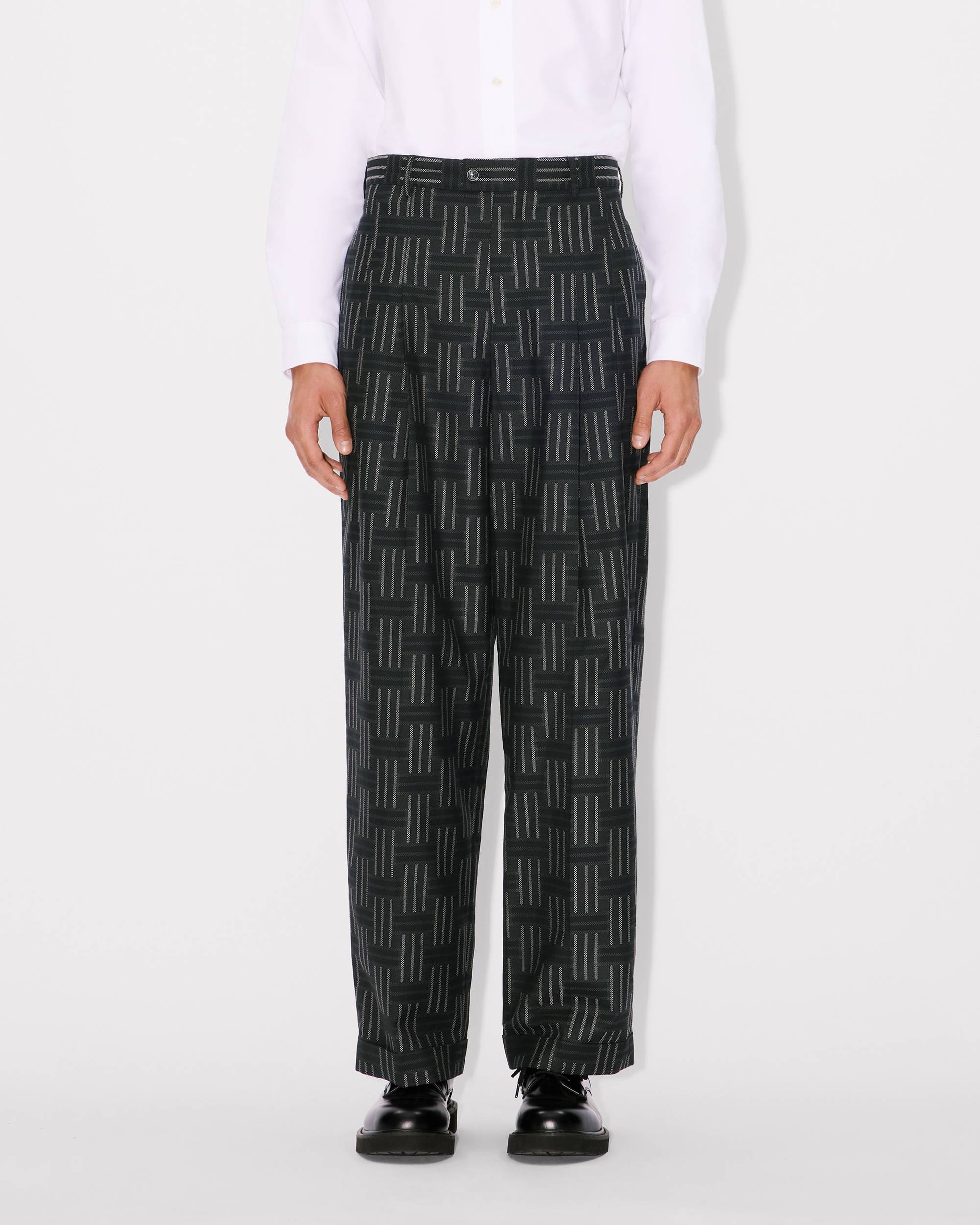 'KENZO Weave' straight pleated tailored pants in wool and cotton - 4