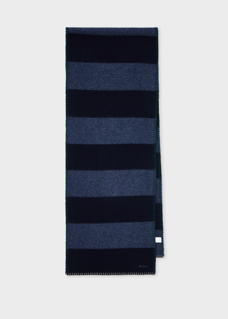 Navy Stripe Blanket Stitch Scarf 1