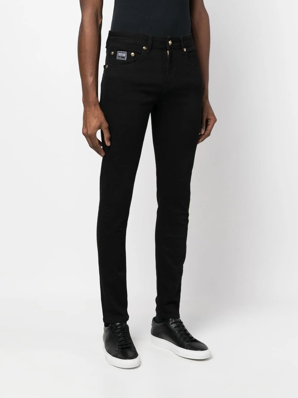 VERSACE MEN Gold Logo Patch Denim Jeans Black - 3
