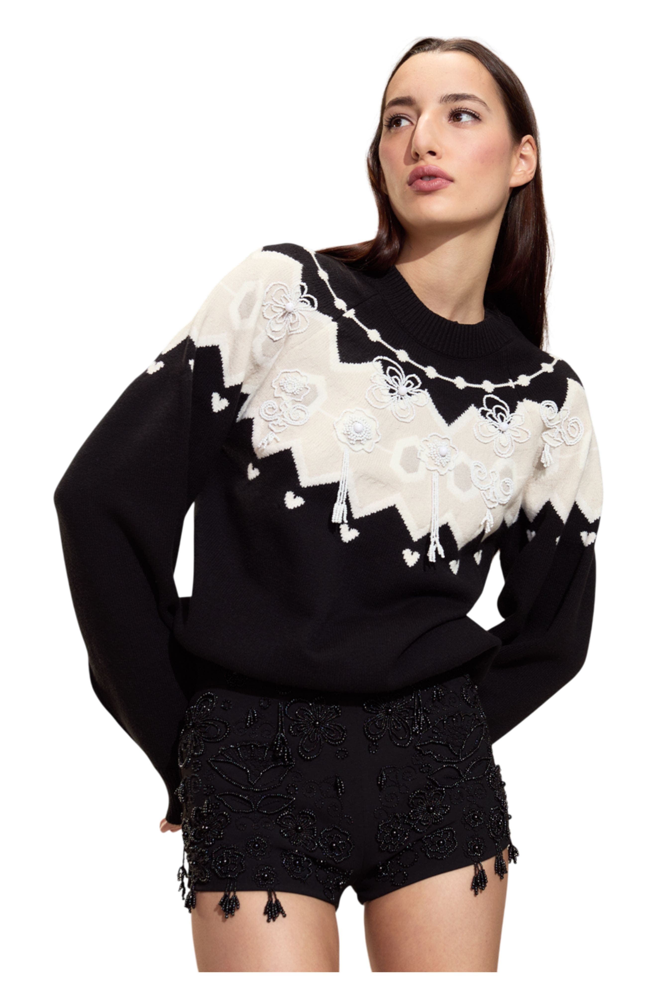 Cynthia Rowley Milei Beaded Sweater in Black/white at Nordstrom - 2