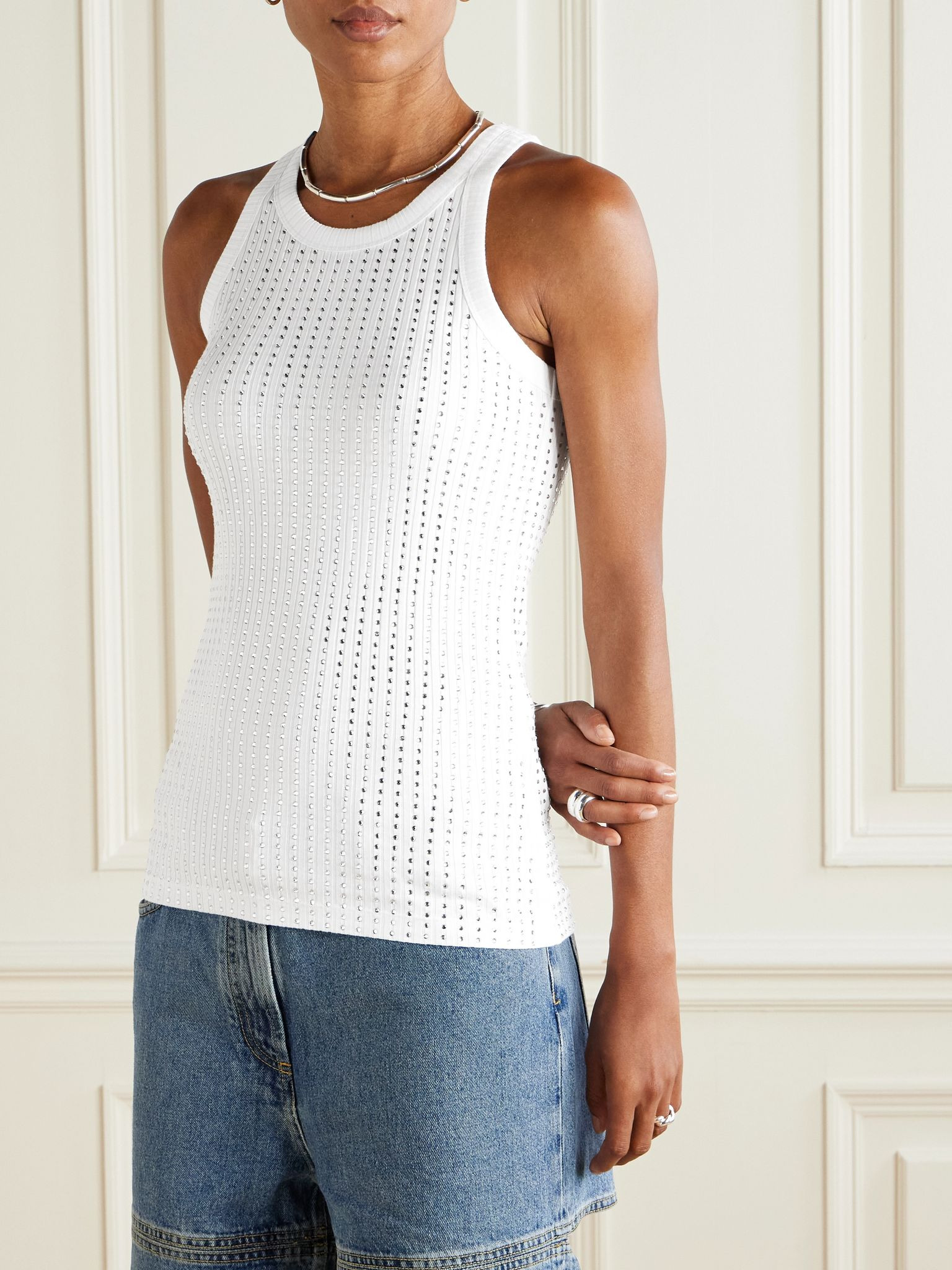 Crystal-embellished cotton tank top White - 3
