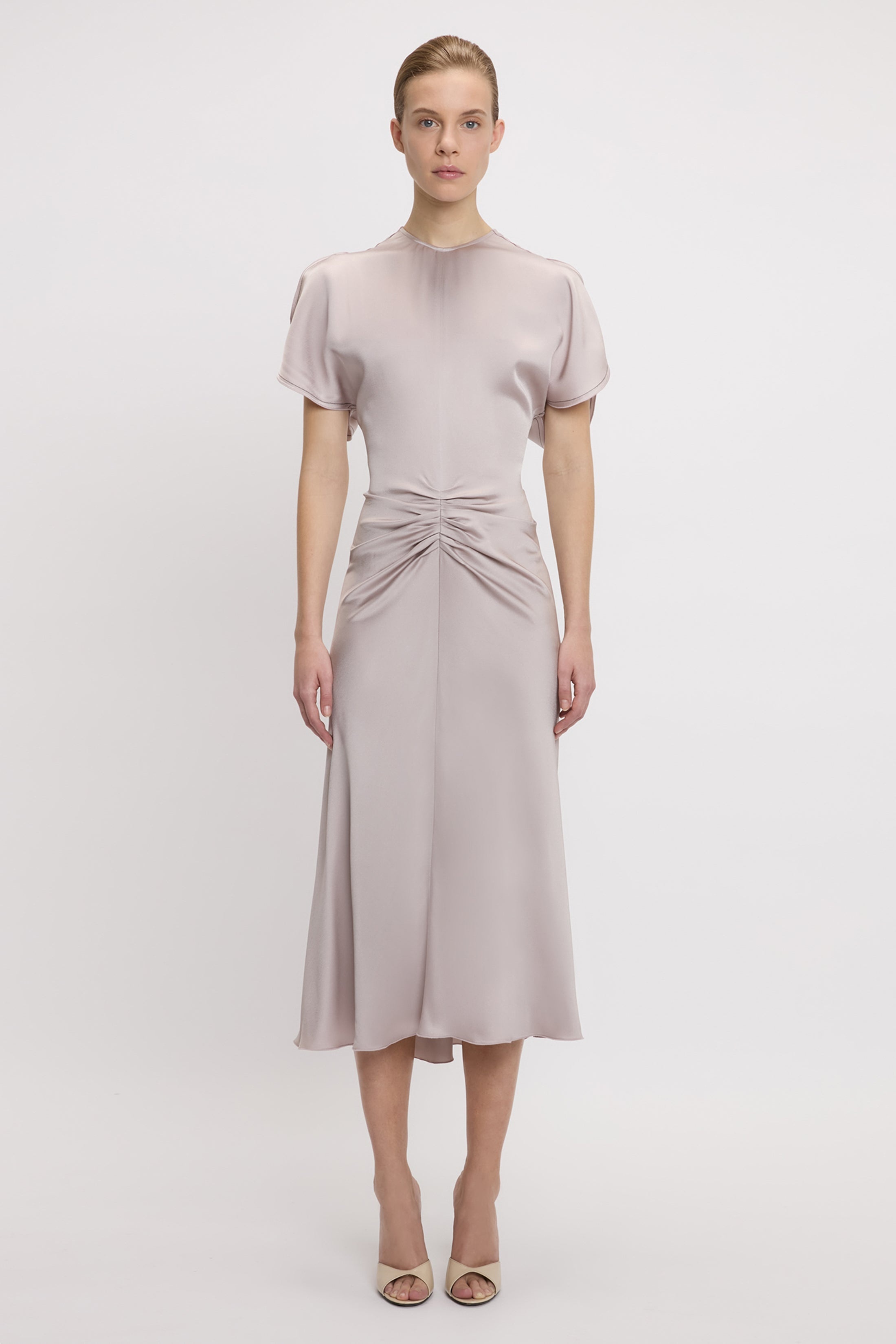 Gathered Waist Midi Dress In Heather - 2