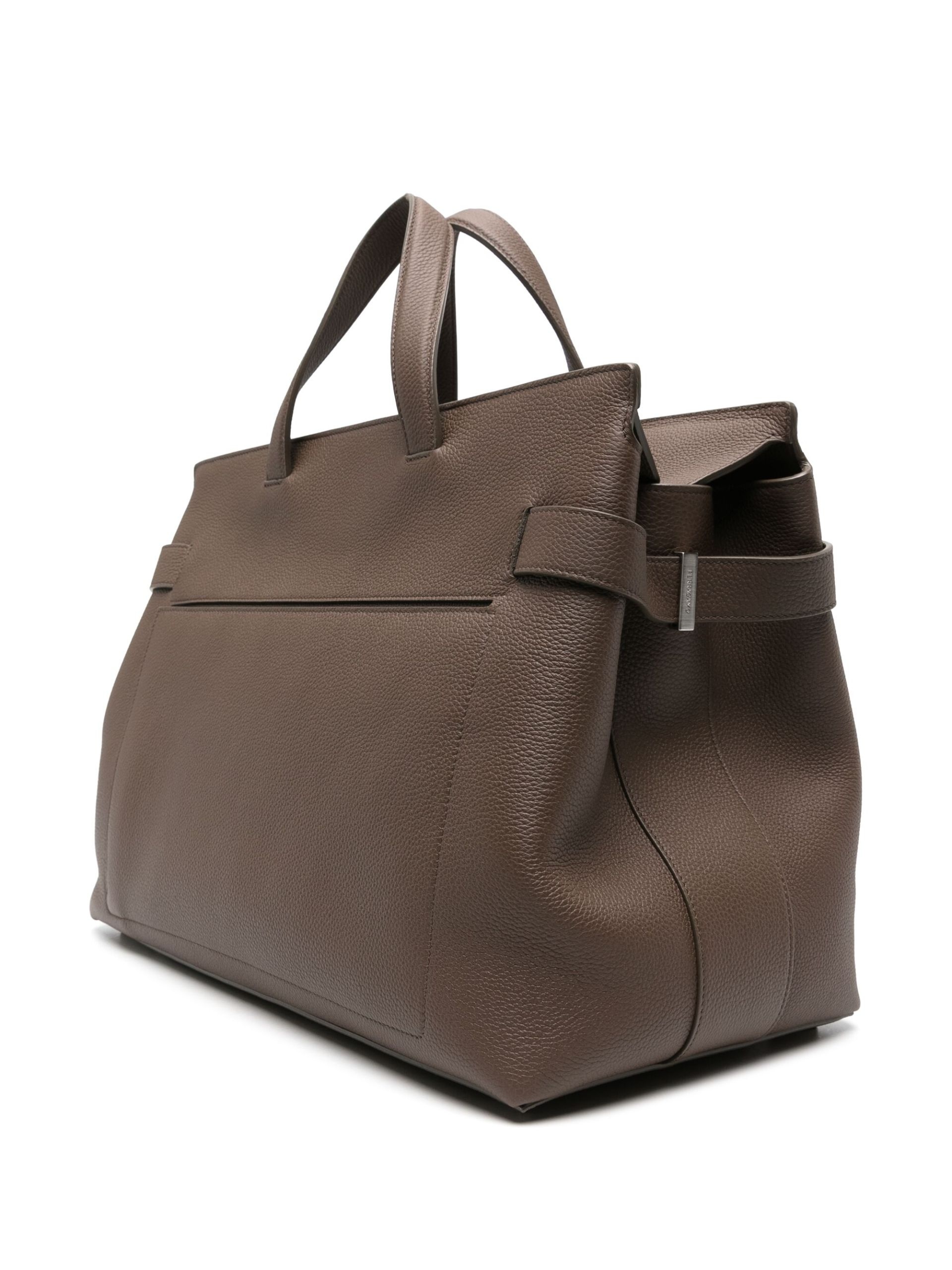 brown grained-leather tote bag - 3
