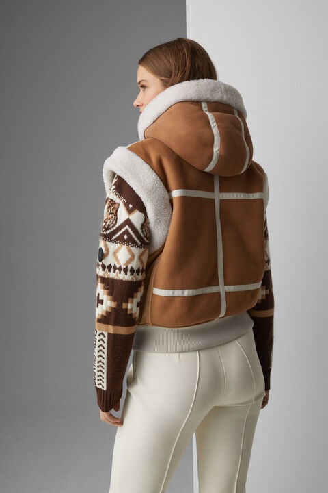 Feli Lambskin waistcoat in Camel/Off-white - 3