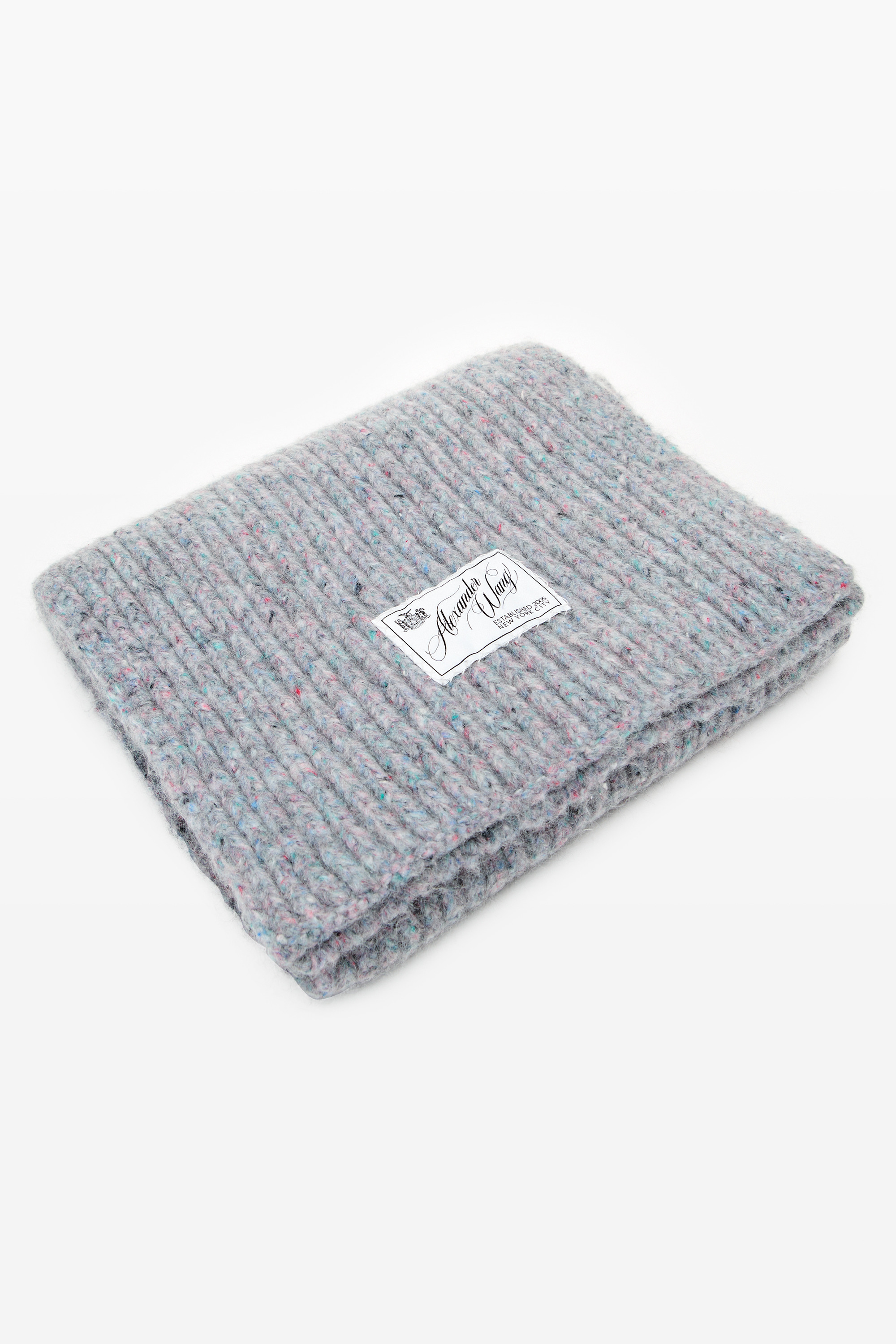 Grey Mouline Tweed Knit Scarf - 2