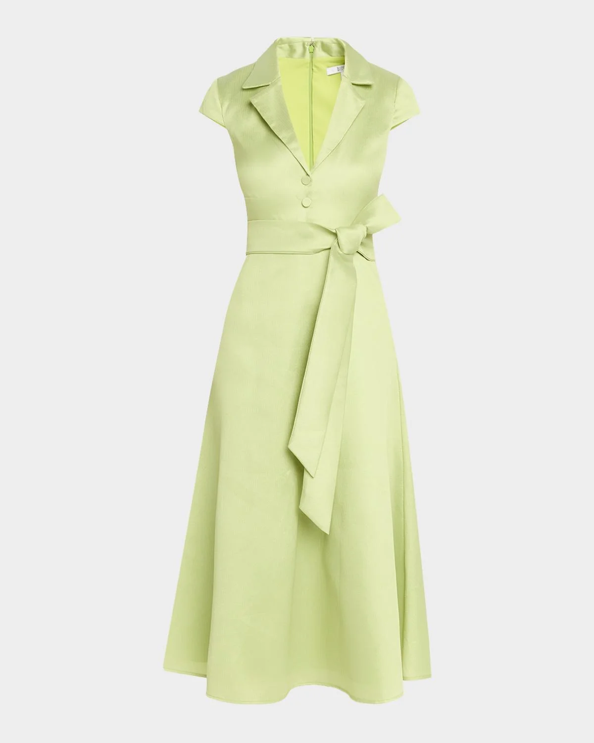Belted Cap-Sleeve Pebble Gazar Midi Shirtdress - 1