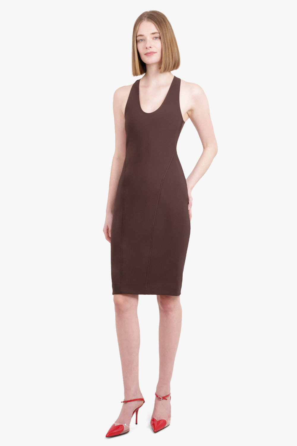 CROSS BACK S/LESS MIDI DRESS | BROWN - 2
