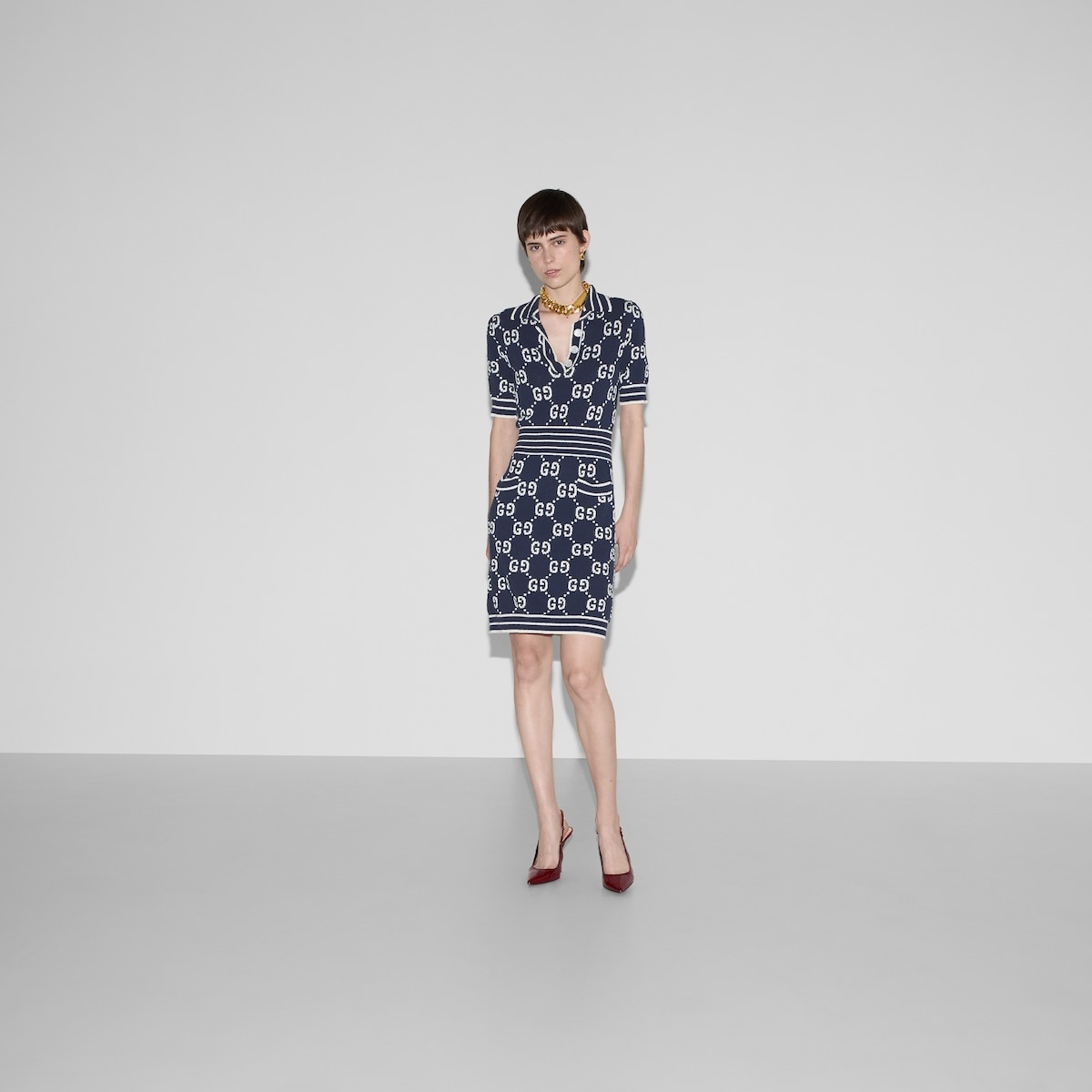 GG cotton jacquard polo dress - 2