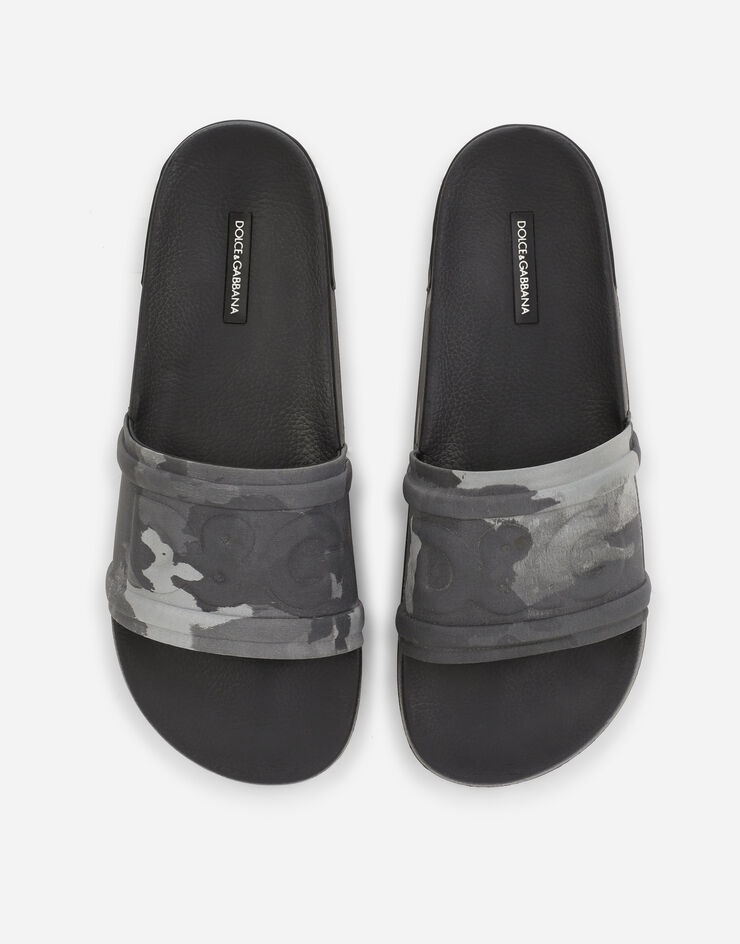 Rubber and camouflage fabric beachwear sliders with DG logo - 4