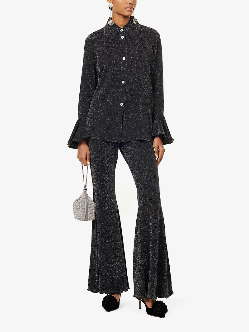 SLEEPER Lurex Lounge flared-cuffs straight-leg mis-rise stretch-woven set outlook
