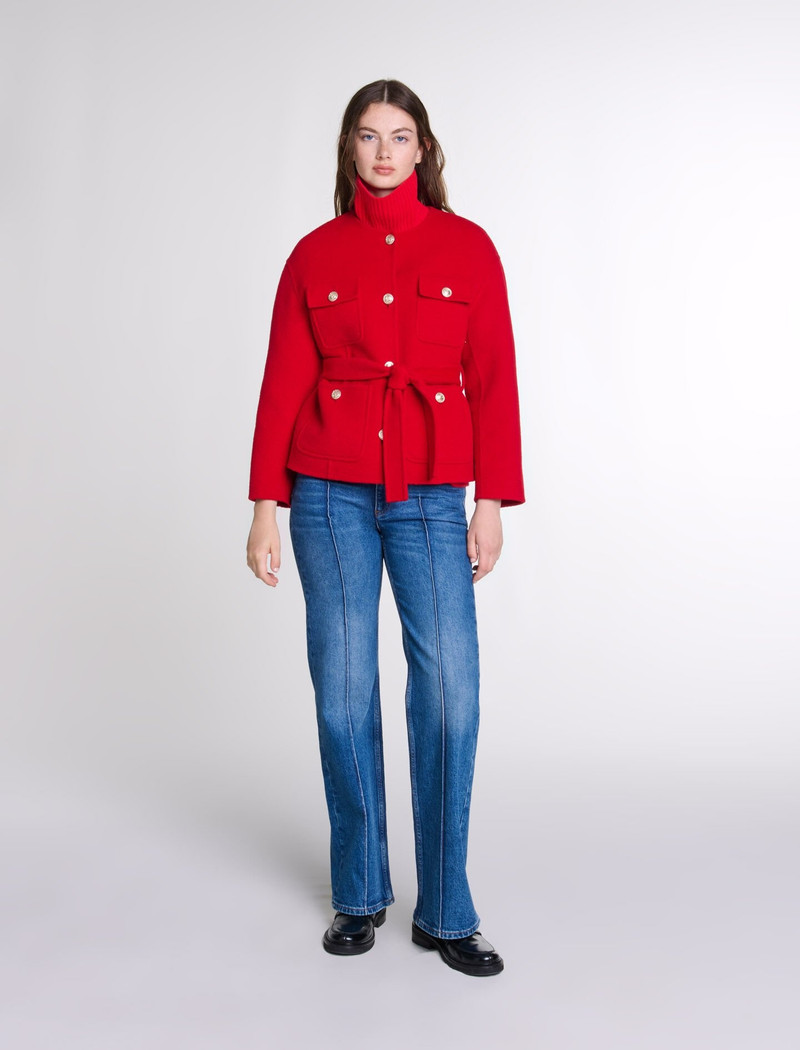 maje Belted double-faced jacket outlook