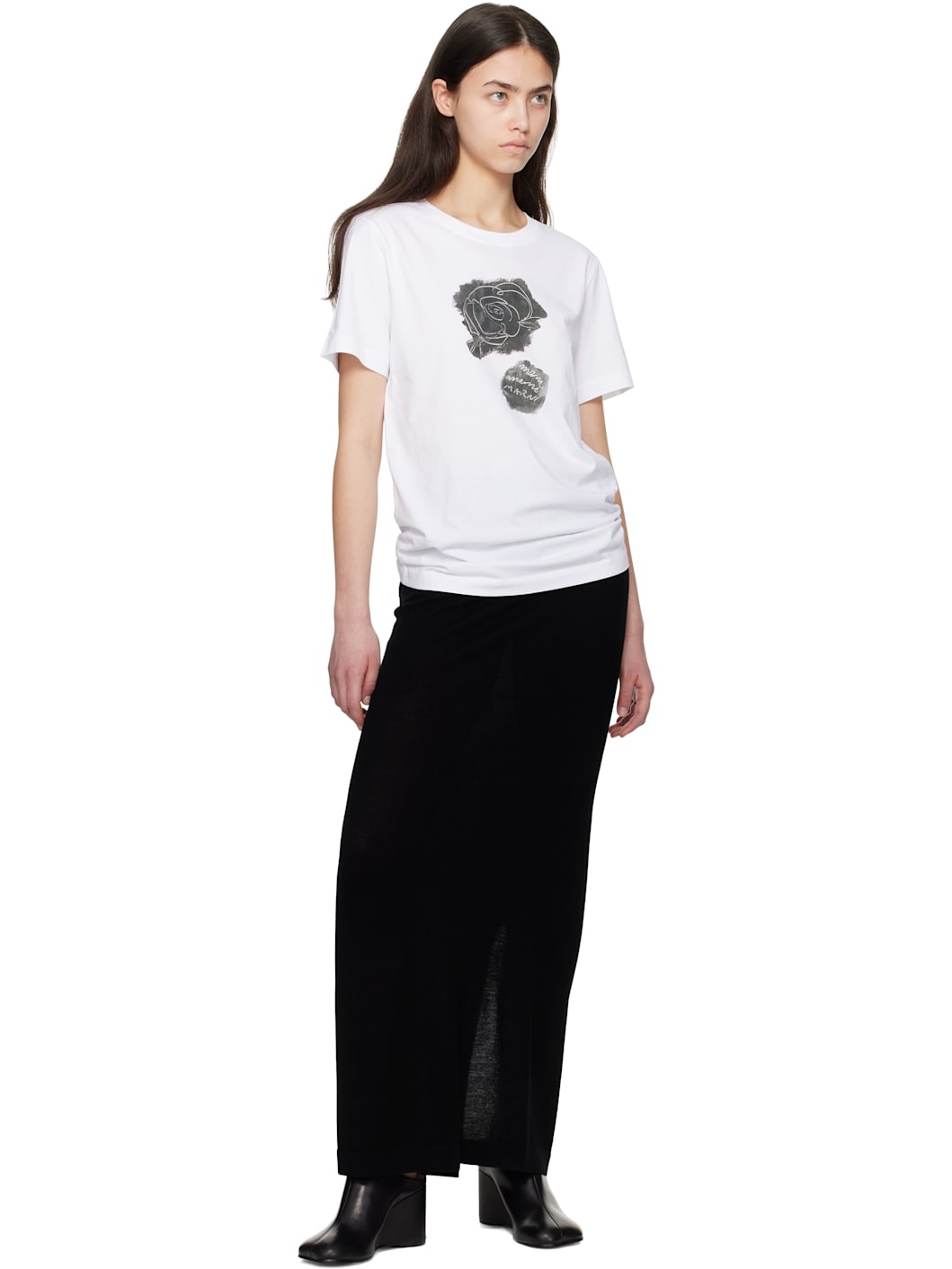 White Printed Brushed Rose Cotton Jersey T-shirt - 4