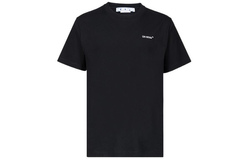 남자의 Off-White SS22 단단한 색깔 면 인쇄 짧은 소매 까만 t-셔츠 OMAA027S22JER0101001 - 1