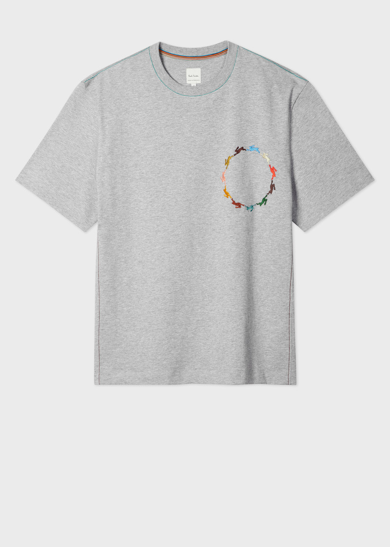 Grey T-Shirt with Multicolour Rabbit Embroidery 1