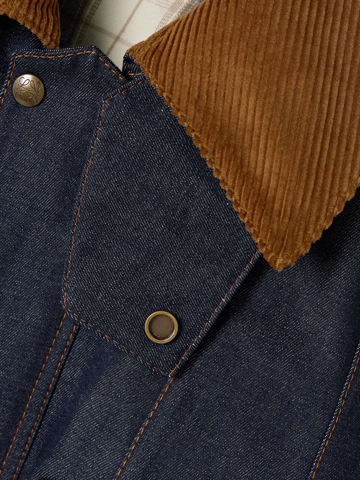 Cotton-corduroy and leather-trimmed denim jacket - 5