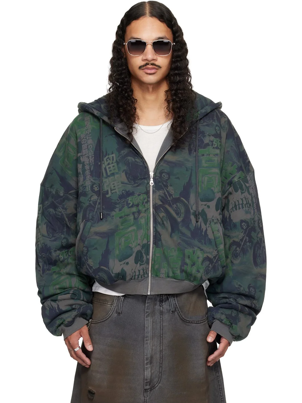 Navy & Green Wadded Hoodie - 1