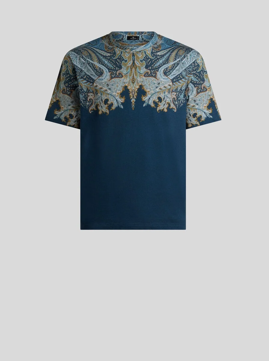 COTTON JERSEY T-SHIRT WITH PLACED PAISLEY POCHETTE PRINT - 1