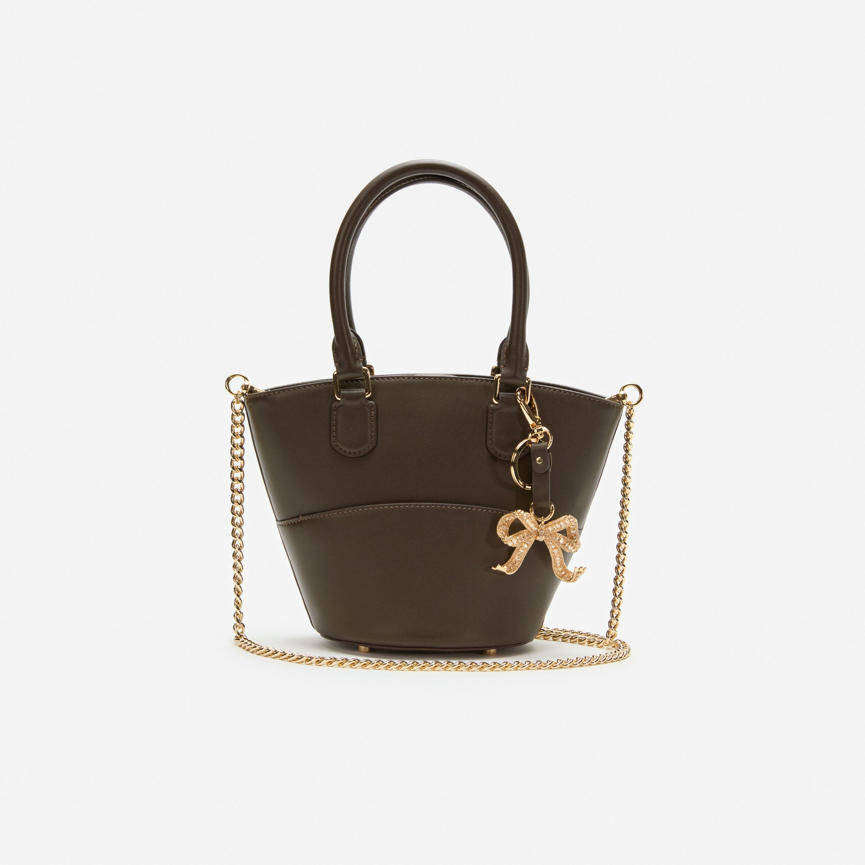 Dark Brown Leather Charm Tote Bag - 4