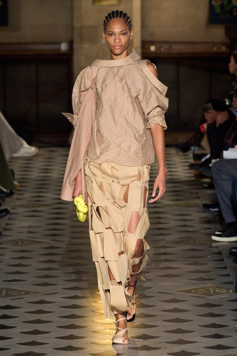 A.W.A.K.E. MODE MAXI MULTI RECTANGLE DOUBLE-LAYERED SKIRT BEIGE outlook