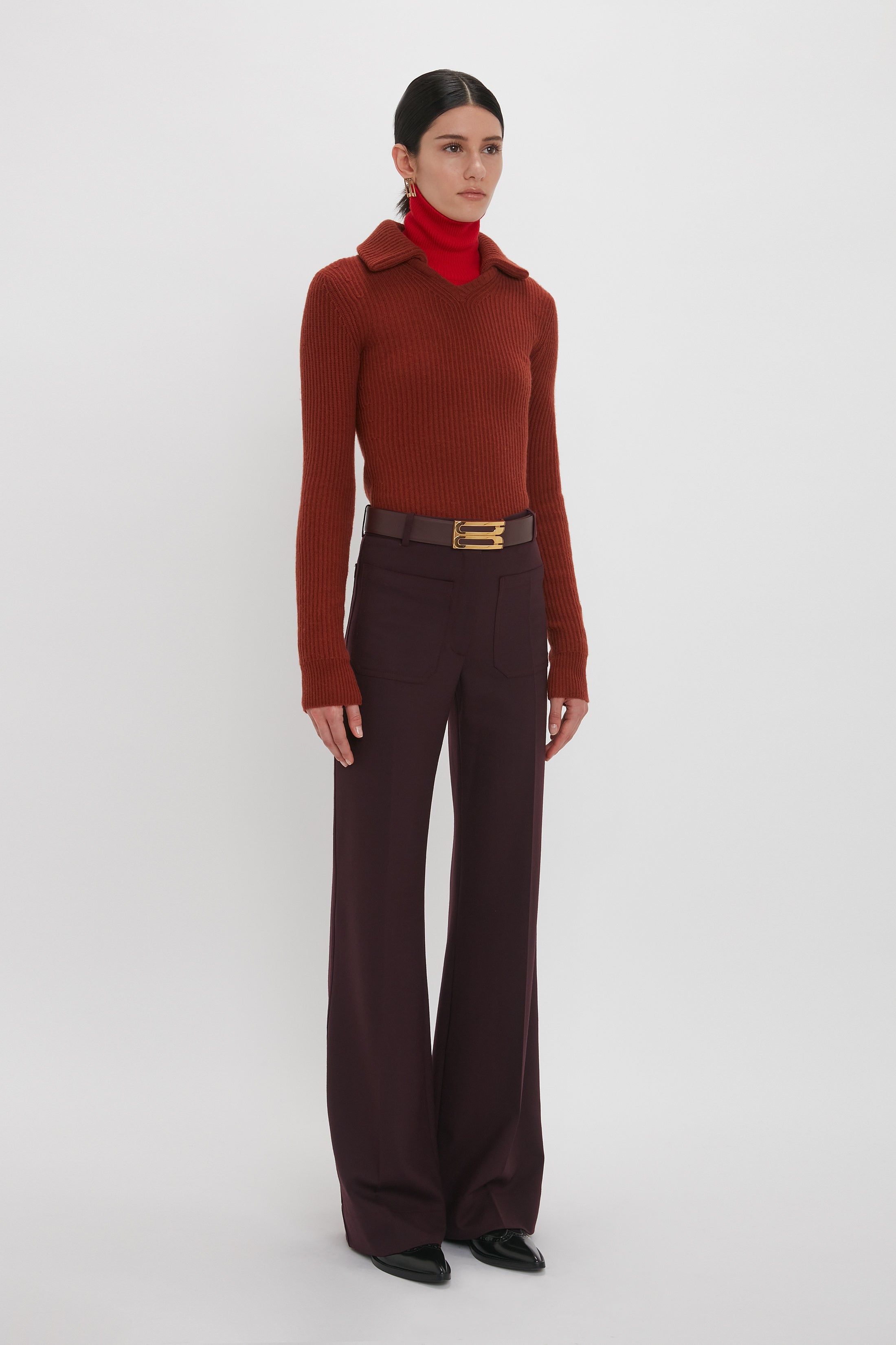 Double Collared Jumper In Russet - 4